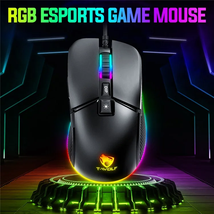 T-WOLF G590 USB Kabelgebundene Gaming-Maus RGB-Beleuchtung 800-7200DPI ABS Computer-Laptop-Mäuse