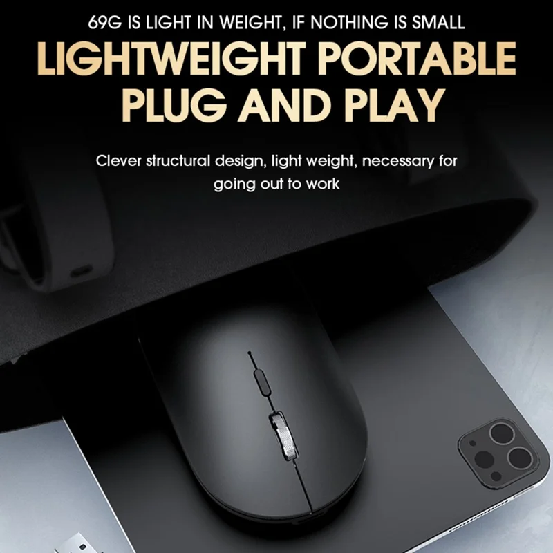 Souris sans fil T-WOLF X2 2.4G, souris silencieuse rechargeable pour ordinateur portable, ordinateur PC, mode unique - Gris