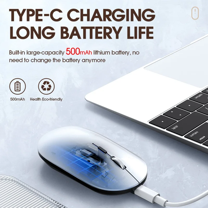 T-WOLF X2 2.4G Bezprzewodowa Mysz Cicha, Ładowana Mysz dla Laptopa, Komputera PC, Tryb Pojedynczy - Srebrny