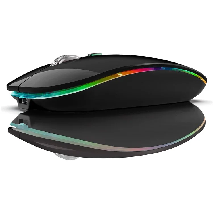 2.4g / Mouse Inalámbrico de Doble Modo Bluetooth Con Luz de Fondo, Ratón de Jiggler Portátil Tranquilo Para Computadoras Portátiles, Tabletas - Negro