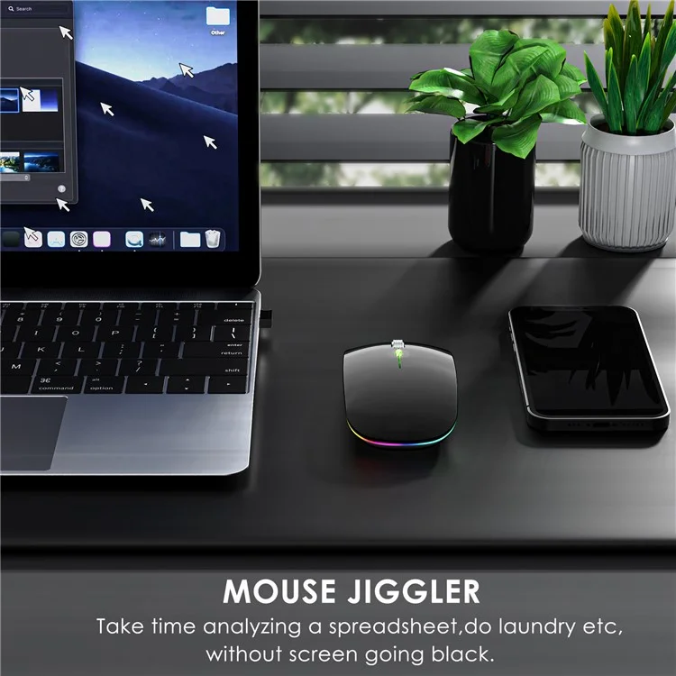 2.4G / Bluetooth Dual Mode Wireless Mouse with Backlight, Quiet Portable Jiggler Mouse for Laptops, Tablets - Black