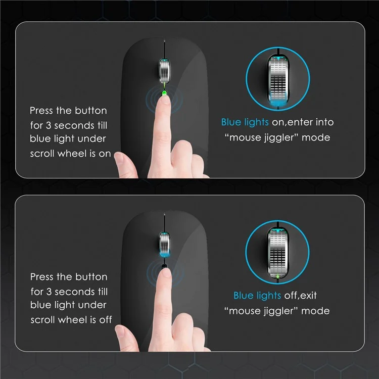 2.4g / Mouse Inalámbrico de Doble Modo Bluetooth Con Luz de Fondo, Ratón de Jiggler Portátil Tranquilo Para Computadoras Portátiles, Tabletas - Negro