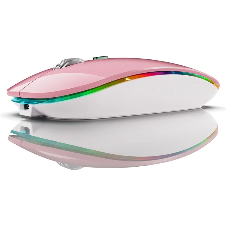 Souris sans fil Dual Mode 2,4 G / Bluetooth avec rétroéclairage, souris Jiggler silencieuse et portable pour ordinateurs portables, tablettes - Rose
