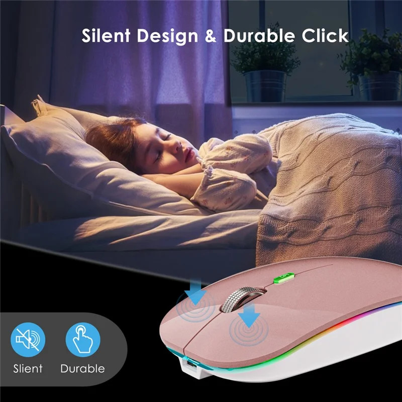 Mouse wireless a modalità doppia 2,4G/Bluetooth con retroilluminazione, mouse Jiggler portatile e silenzioso per laptop, tablet - Rosa Oro