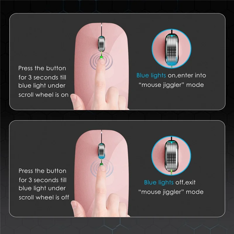 Mouse wireless a modalità doppia 2,4G/Bluetooth con retroilluminazione, mouse Jiggler portatile e silenzioso per laptop, tablet - Rosa Oro