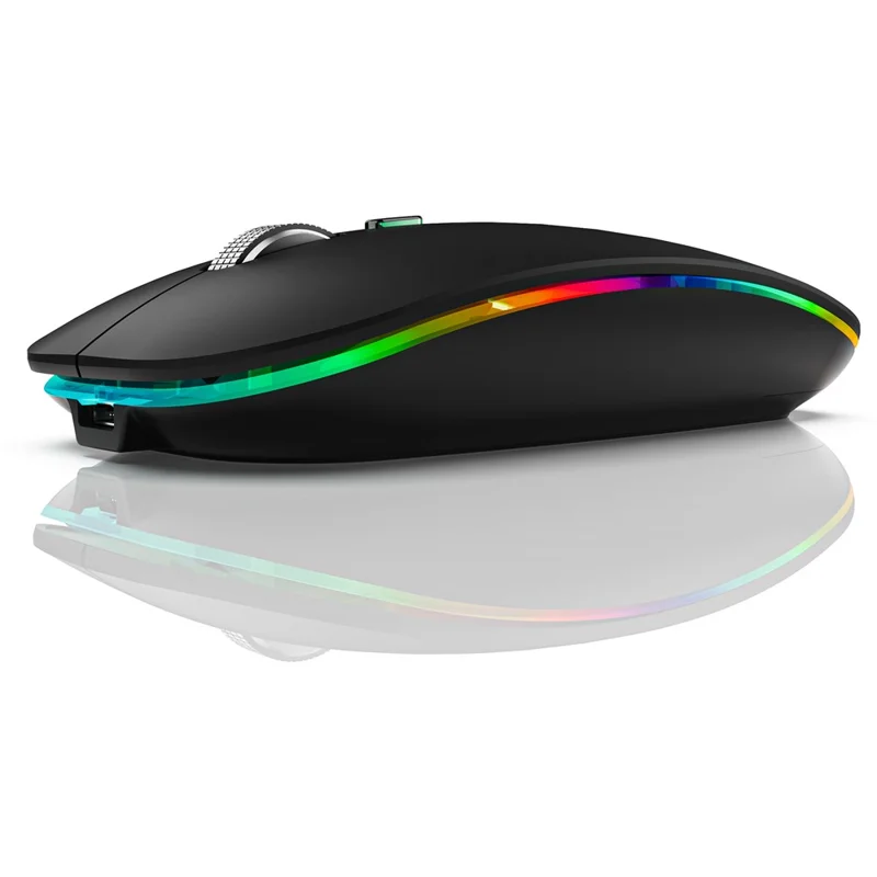 Ratón inalámbrico con doble modo 2.4G / Bluetooth con retroiluminación, ratón Jiggler portátil silencioso para portátiles, tabletas - Negro mate
