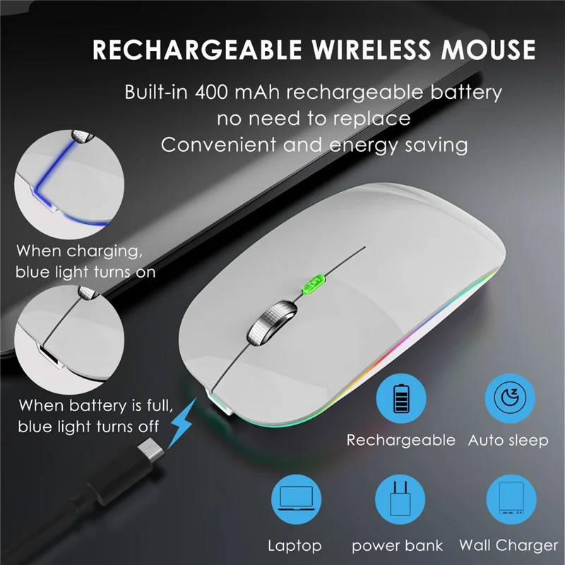 2.4G / Bluetooth-compatible Dual Mode Wireless Mouse with Backlight, Quiet Portable Jiggler Mouse for Laptops, Tablets - Silver