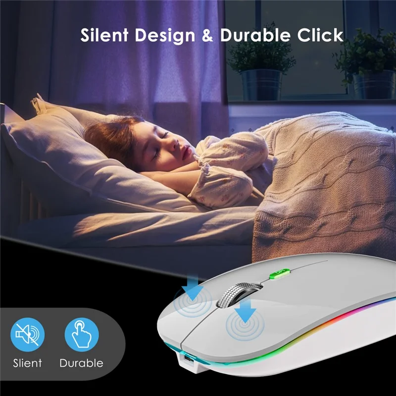 2.4G / Bluetooth-compatible Dual Mode Wireless Mouse with Backlight, Quiet Portable Jiggler Mouse for Laptops, Tablets - Silver