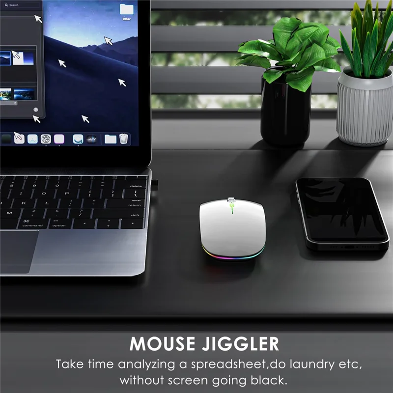 2.4G / Bluetooth-compatible Dual Mode Wireless Mouse with Backlight, Quiet Portable Jiggler Mouse for Laptops, Tablets - Silver