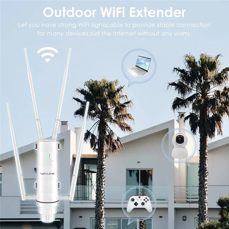 WAVLINK WS-WN572HP3-A Outdoor WiFi Extender AC1200 Dual Band Weatherproof Wireless Router with PoE, Giga Ports - EU Plug