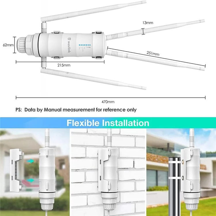 WAVLINK WS-WN572HP3-A Outdoor WiFi Extender AC1200 Dual Band Weatherproof Wireless Router with PoE, Giga Ports - EU Plug