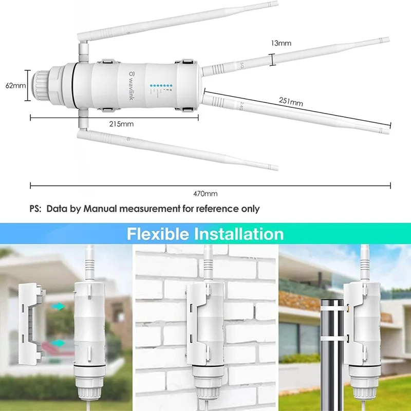 WAVLINK WS-WN572HP3-A Outdoor WiFi Extender AC1200 Dual Band Weatherproof Wireless Router with PoE, Giga Ports - AU Plug
