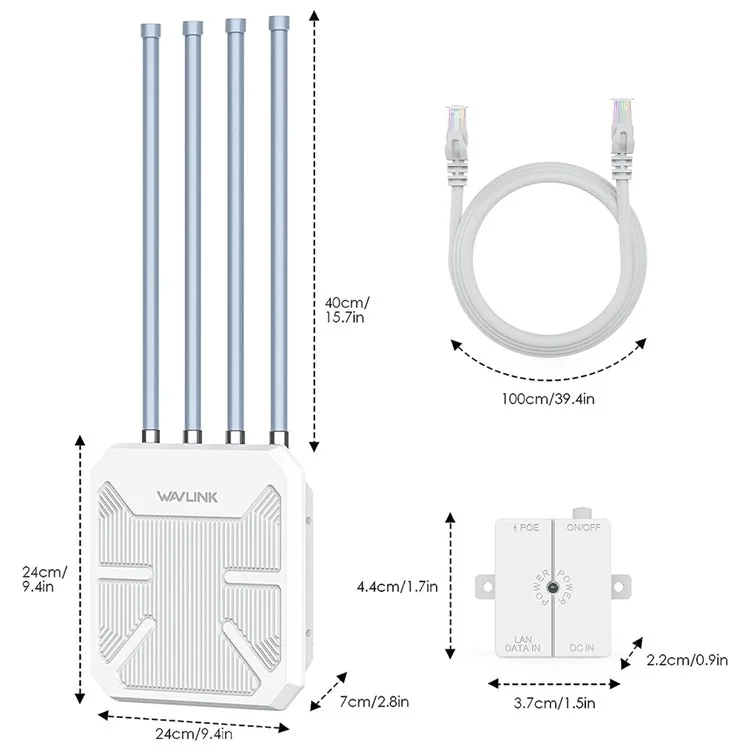 WAVLINK WS-WN573HX1-A WiFi 6 AX1800 Routers WiFi Impermeables IP67 para Exteriores, Banda Dual, Repetidor Inalámbrico con Puerto PoE, 4 Antenas - Enchufe Reino Unido