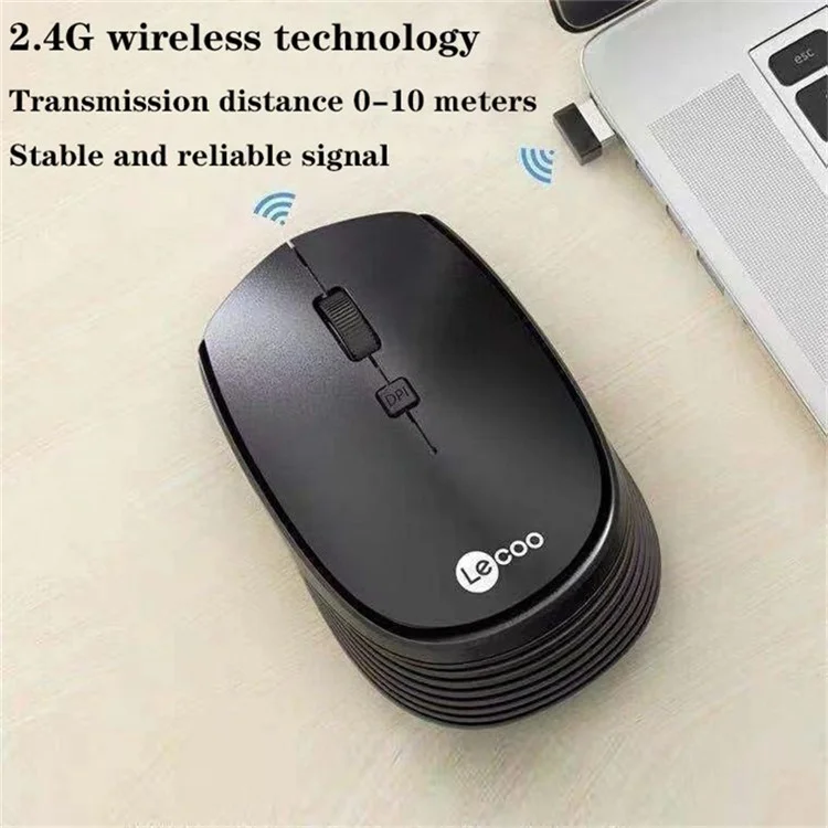 LENOVO LECOO WS202 Souris sans fil 2,4 GHz pour ordinateur portable, ergonomique, avec 800/1000/1200 DPI - Noir