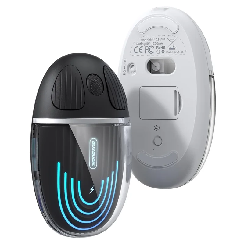 DUX DUCIS CM Serie Transparente Kabellose Maus 2 Modi Bluetooth+2.4G LED Dünne Maus für Laptop, Mac, PC - Schwarz