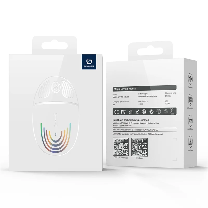 DUX DUCIS CM Serie Transparente Kabellose Maus 2 Modi Bluetooth+2.4G LED Dünne Maus für Laptop, Mac, PC - Schwarz