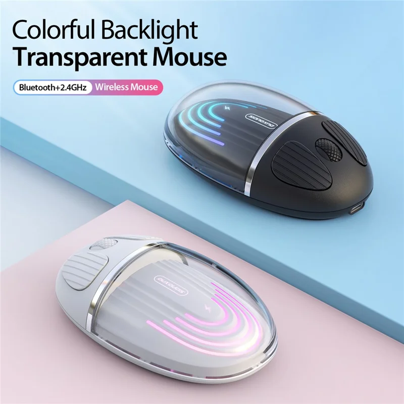 DUX DUCIS CM Serie Transparente Kabellose Maus 2 Modi Bluetooth+2.4G LED Dünne Maus für Laptop, Mac, PC - Schwarz