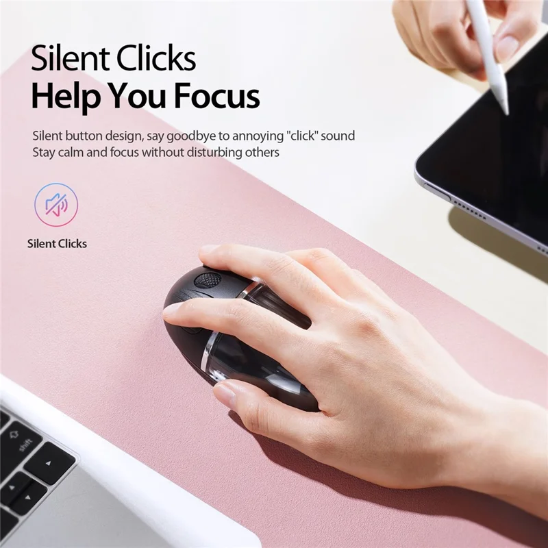 DUX DUCIS CM Serie Transparente Kabellose Maus 2 Modi Bluetooth+2.4G LED Dünne Maus für Laptop, Mac, PC - Schwarz