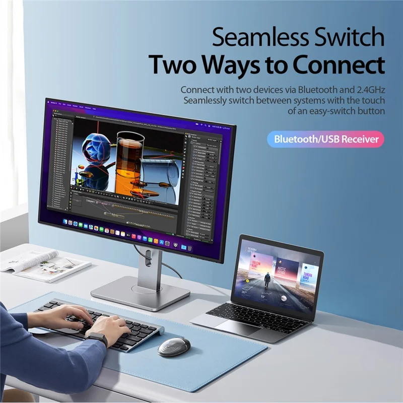 DUX DUCIS CM Serie Transparente Kabellose Maus 2 Modi Bluetooth+2.4G LED Dünne Maus für Laptop, Mac, PC - Schwarz