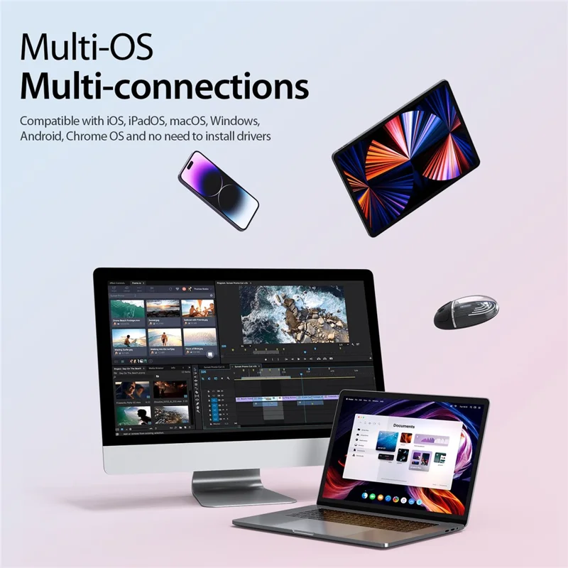 DUX DUCIS CM Serie Transparente Kabellose Maus 2 Modi Bluetooth+2.4G LED Dünne Maus für Laptop, Mac, PC - Schwarz