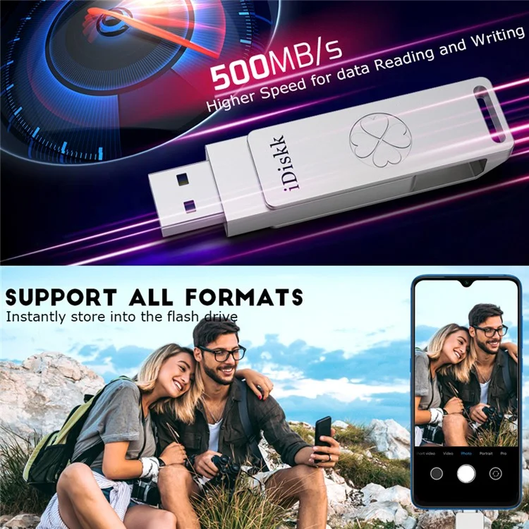 IDISKK 1TB 2-in-1 Usb+type-c Сплошная Флэш-накопитель USB 3.2 High Speed ​​photo Plect Для Ipad / MacBook / Android