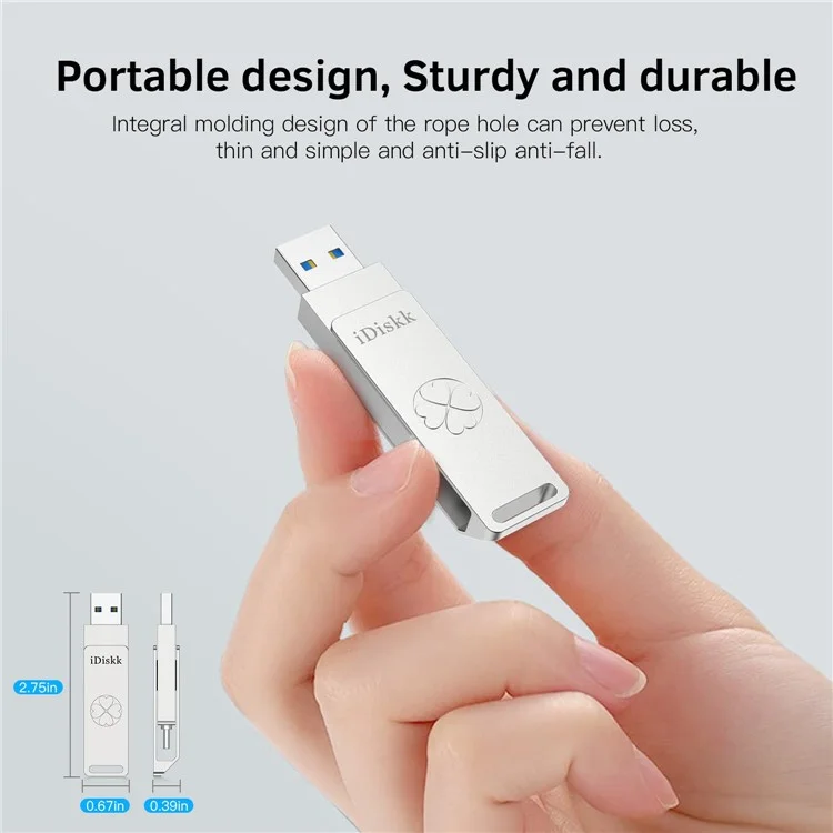 IDISKK 256GB 2-in-1 USB+Type-C External Storage Photo Stick USB 3.2 High Speed Solid State Flash Drive