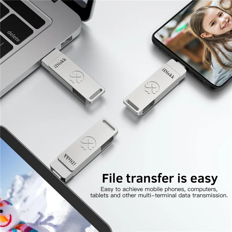 IDISKK 256GB 2-in-1 USB+Type-C Stick de Foto de Almacenamiento Externo USB 3.2 Condinción Flash de Estado Sólido de Alta Velocidad