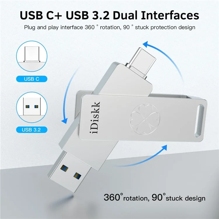 IDISKK 512GB 2-in-1 USB+Type-C Photo Stick USB 3.2 High Speed Solid State Flash Drive (Lesen: 500MB / S, Schreiben: 450MB / S)