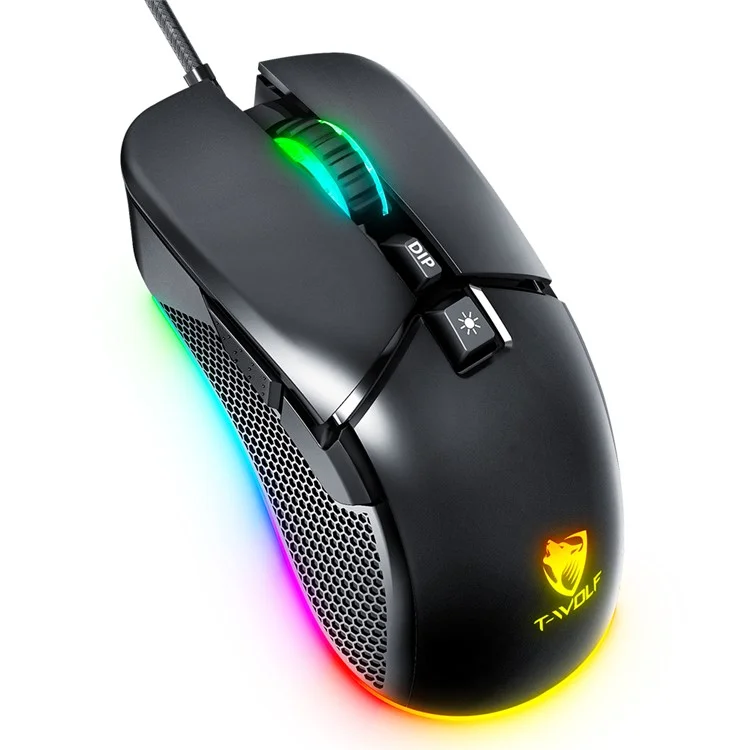 Mouse Gamer com Fio RGB T-WOLF G590 800-7200DPI Esportes Eletrônicos Fácil