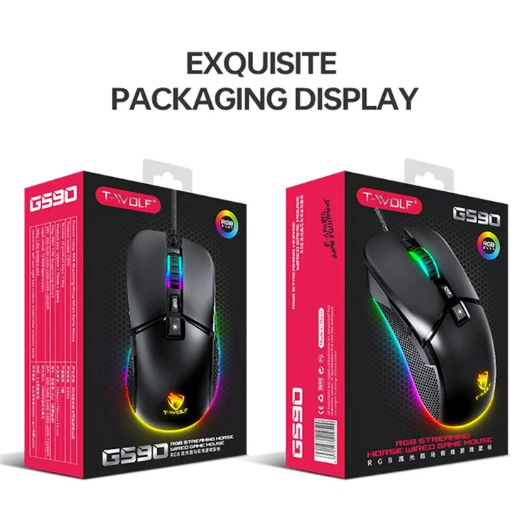 T-wolf G590 Wired RGB Gaming Mouse 800-7200DPI Ratones de Deportes Electrónicos Sin Esfuerzo