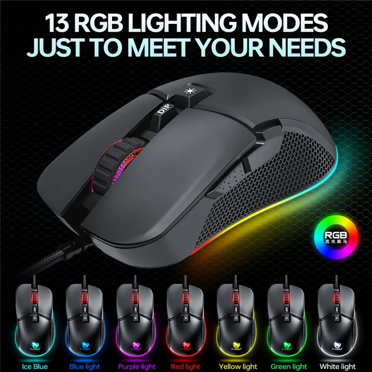 T-wolf G590 Wired RGB Gaming Mouse 800-7200DPI Без Труда Мышей Электронного Вида.