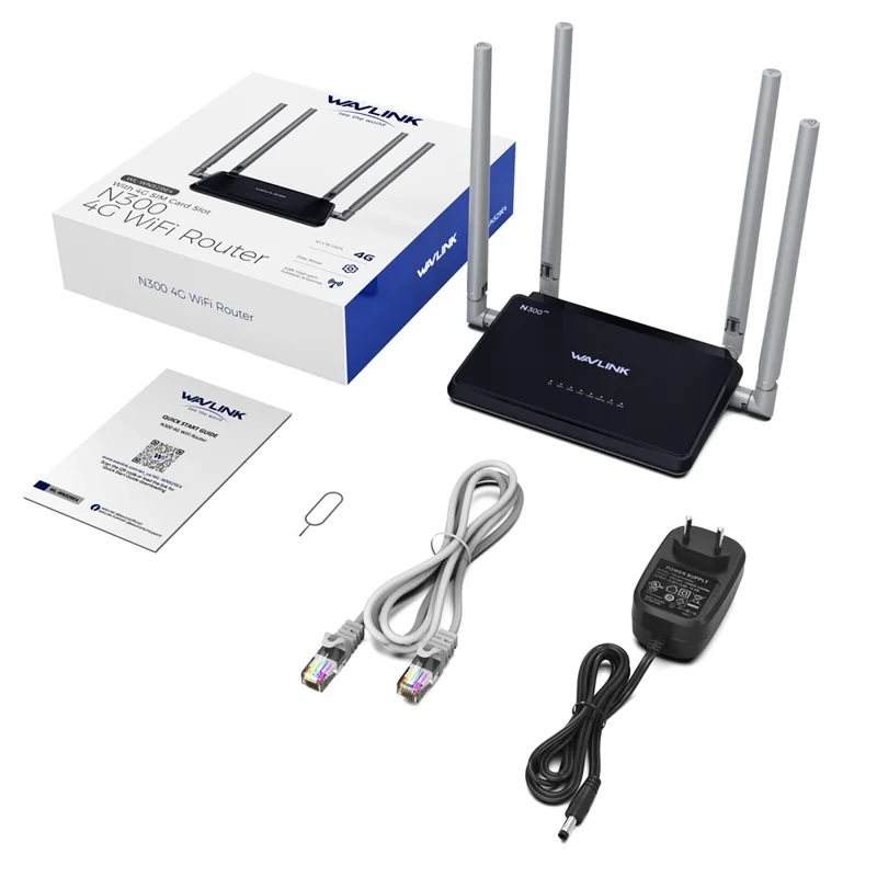 WAVLINK WL-WN529E4 Fente pour carte SIM N300 4G Routeur sans fil Routeur mobile ultra haute vitesse avec antennes pliables de 5 dBi - Prise UE