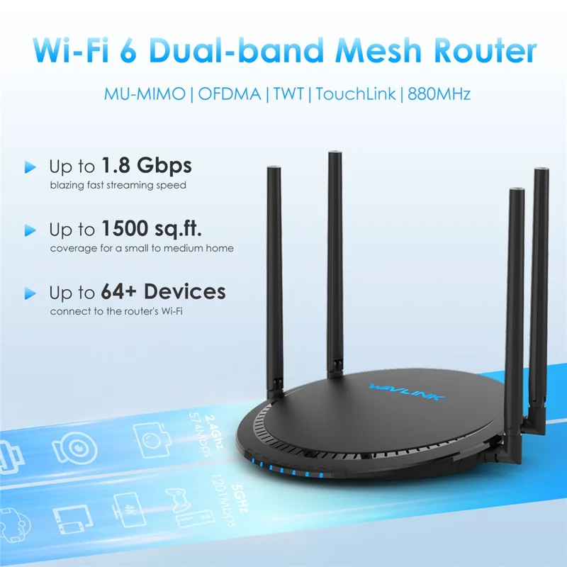 WAVLINK WN531AX2 WiFi 6 Repeater AX1800 Dual Band Gigabit Wireless Internet Router - EU Plug