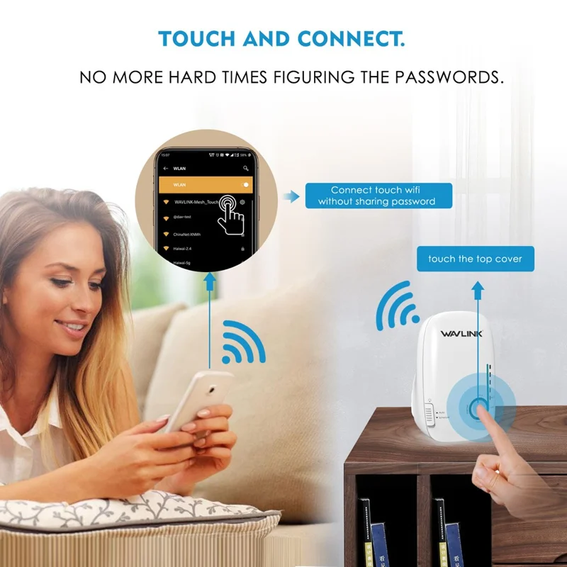 WAVLINK AC1200 2.4G+5G Dual Band Wireless Repeater Household WiFi Router Network Extender WN576K1 - White / EU Plug