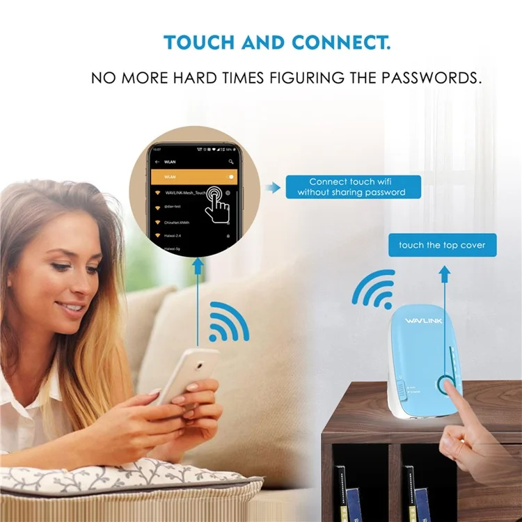 WAVLINK AC1200 2.4G+5G Dual Band Wireless Repeater Household WiFi Router Network Extender WN576K1 - Blue / UK Plug