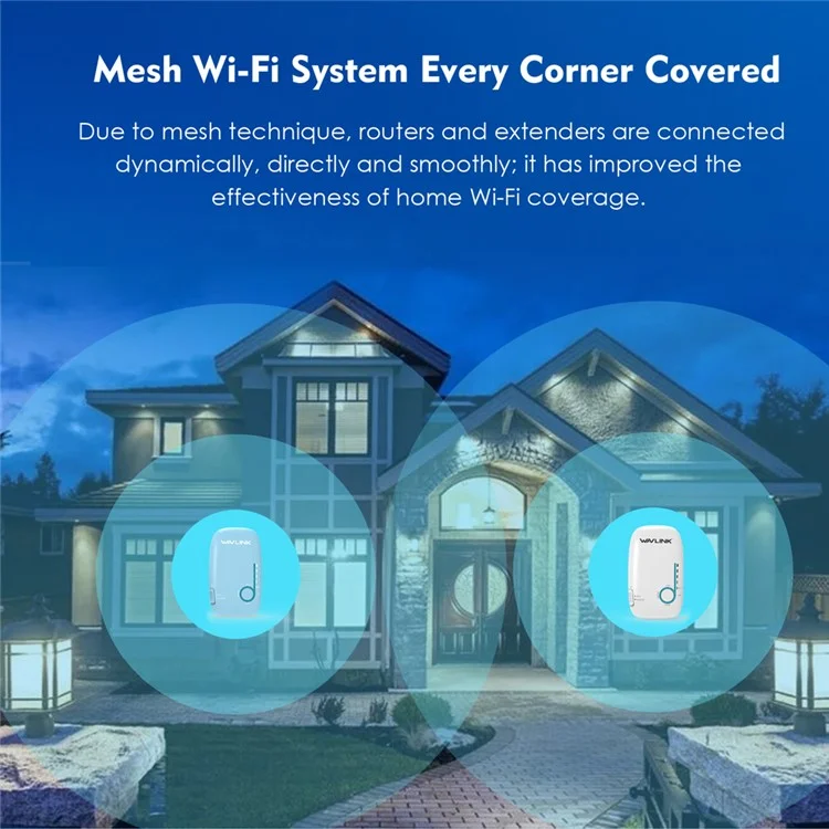 WAVLINK AC1200 2PCS Dual Band WiFi Extender 5G+2.4G Wireless Internet Router Repeater WN576K2 - Blue / US Plug