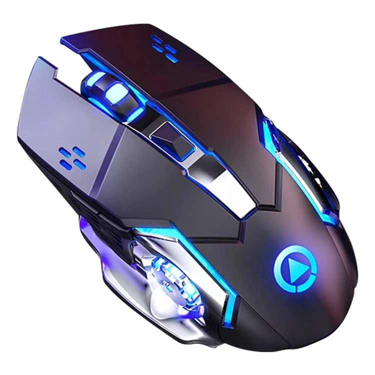 YINDIAO A4 2.4G Mouse Sem Fio 6 Teclas 1600 DPI Mouse Gamer Mudo com Efeito de Iluminação - Preto+Prata / Eletroquímico Fosco