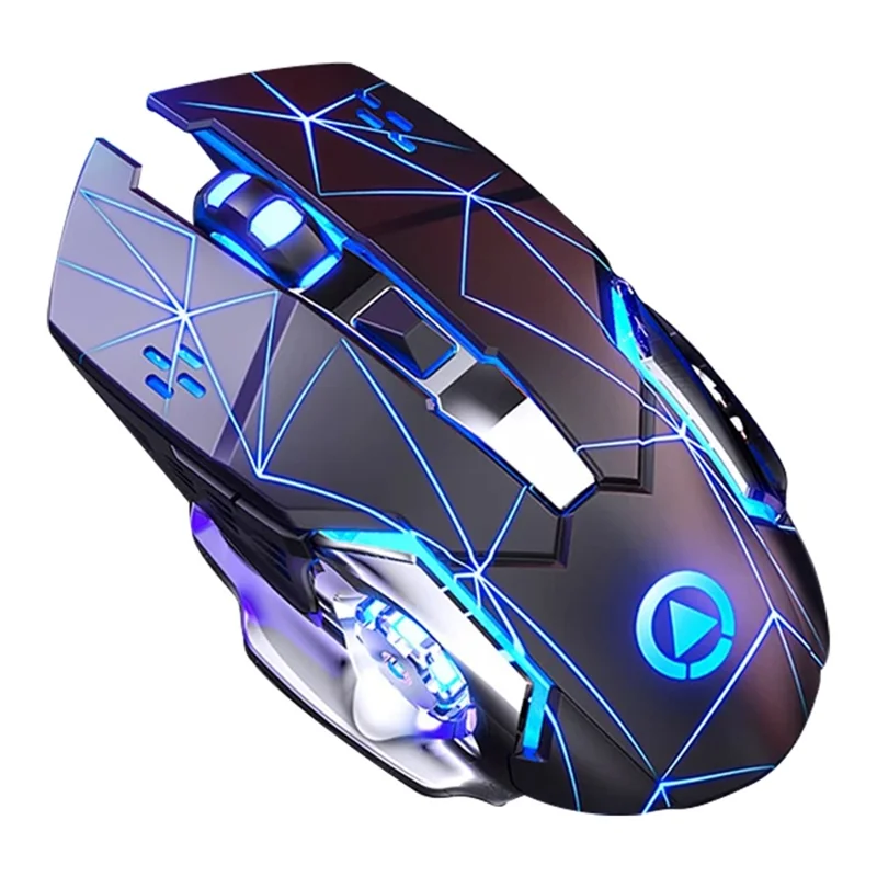 YINDIAO A4 2,4G Trådløs Mus 6 Taster 1600 DPI Lydsvag Gamingmus med Belysningseffekt - Sort / Elektropladeret Mattet