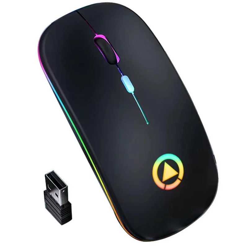 YINDIAO A2 Mouse Wireless da Gioco Ricaricabile e Silenzioso con Luce Respiratoria Colorata - Nero Opaco