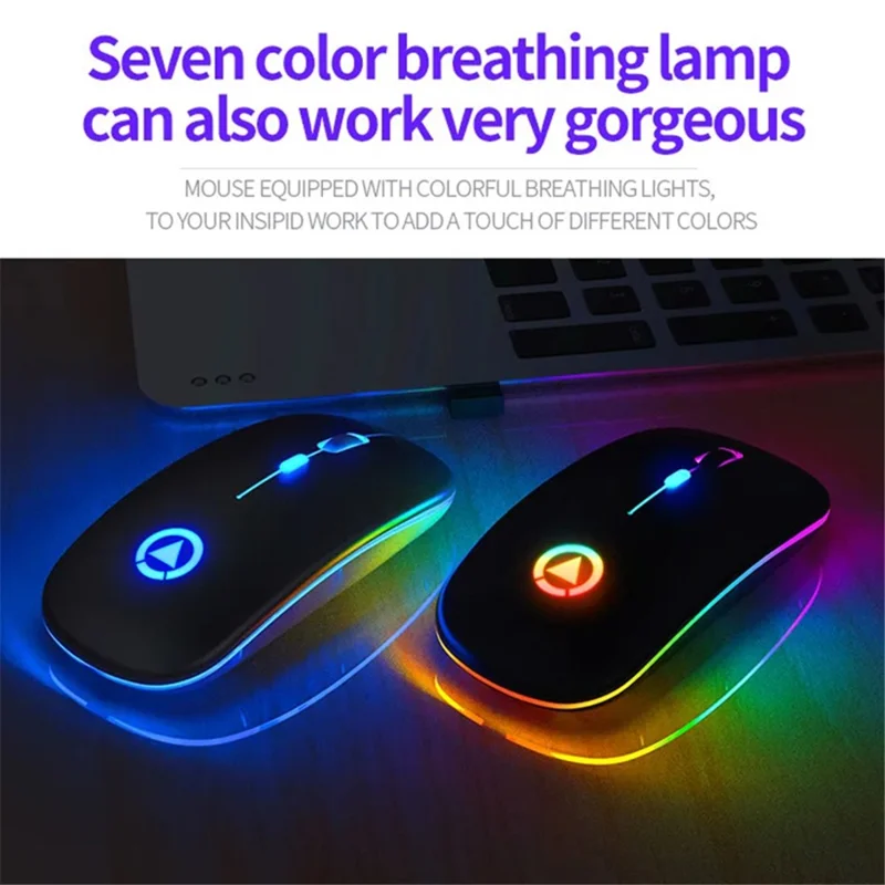 YINDIAO A2 Mouse Wireless da Gioco Ricaricabile e Silenzioso con Luce Respiratoria Colorata - Nero Opaco