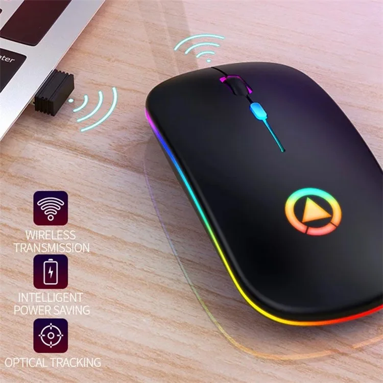 YINDIAO A2 Rechargeable Silent 2.4G Wireless Gaming Mouse with Colorful Breathing Light - Metal Grey