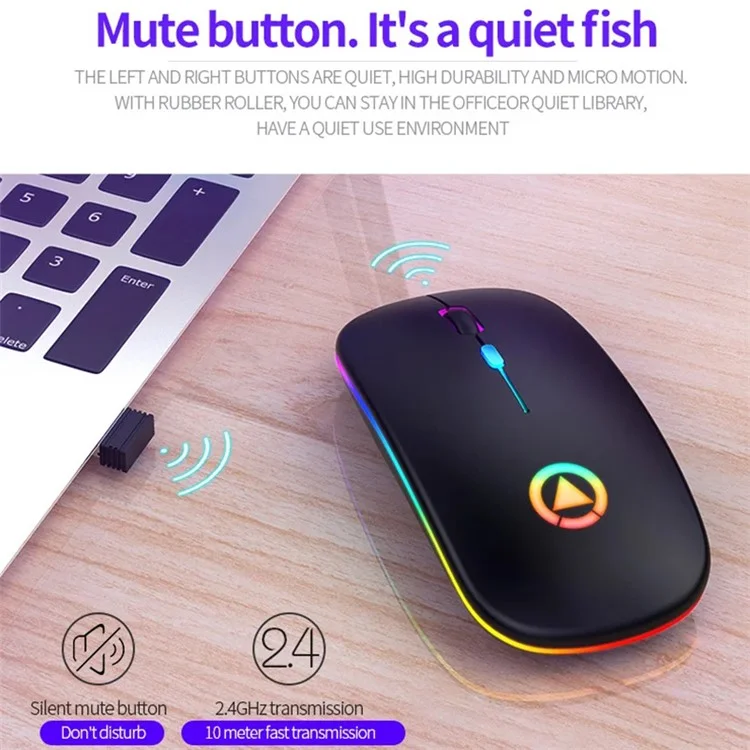YINDIAO A2 Rechargeable Silent 2.4G Wireless Gaming Mouse with Colorful Breathing Light - Metal Grey