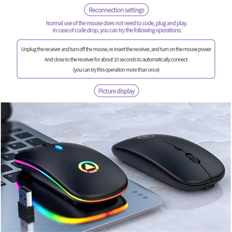 YINDIAO A2 Rechargeable Silent 2.4G Wireless Gaming Mouse with Colorful Breathing Light - Mirror White