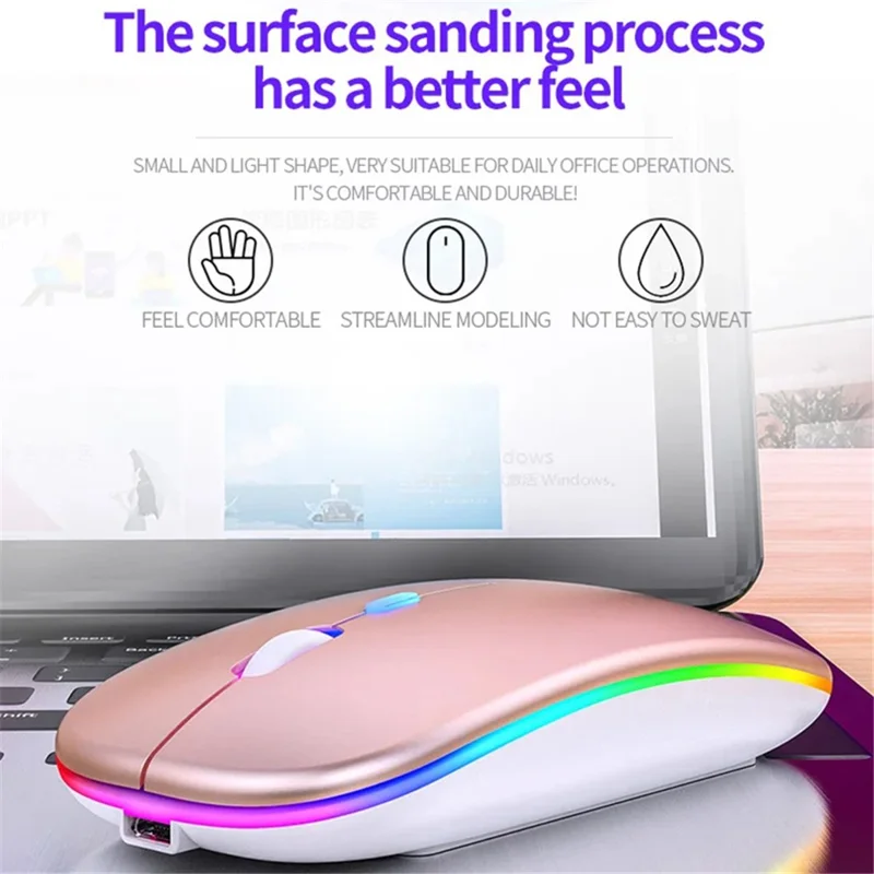 YINDIAO A2 Rechargeable Silent 2.4G Wireless Gaming Mouse with Colorful Breathing Light - Rose Gold