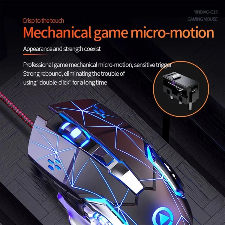 YINDIAO G15 1200 / 1800 / 2400 / 3600 Adjustable DPI 6 Keys Mechanical Gaming USB Wired Mouse, Silent Version - White