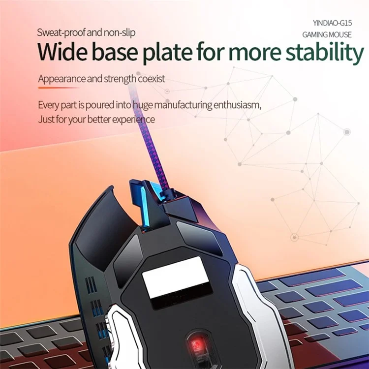 YINDIAO G15 1200 / 1800 / 2400 / 3600 Adjustable DPI 6 Keys Mechanical Gaming USB Wired Mouse, Silent Version - White