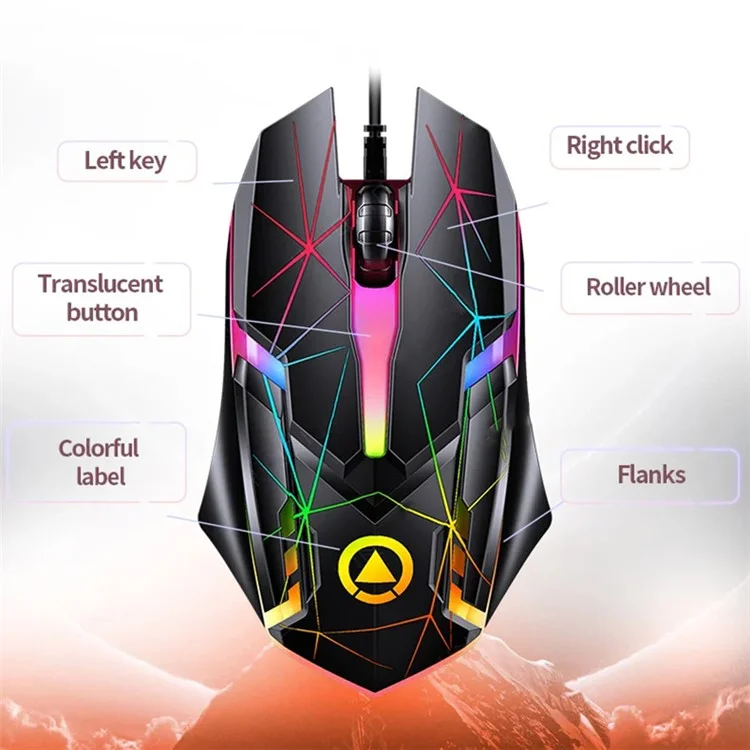 YINDIAO G3os G6 1,42 m Souris Filaire USB 1200 DPI 3 Touches Souris de Jeu Armure avec Lumière RVB, avec Son - Version Crack
