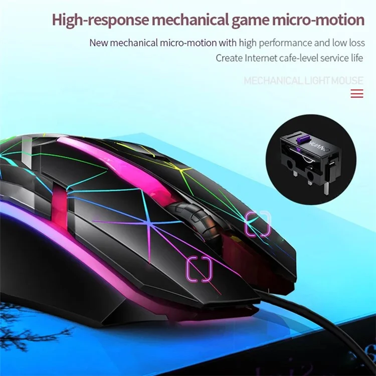 YINDIAO G3os G6 1,42 m Souris Filaire USB 1200 DPI 3 Touches Souris de Jeu Armure avec Lumière RVB, avec Son - Version Crack
