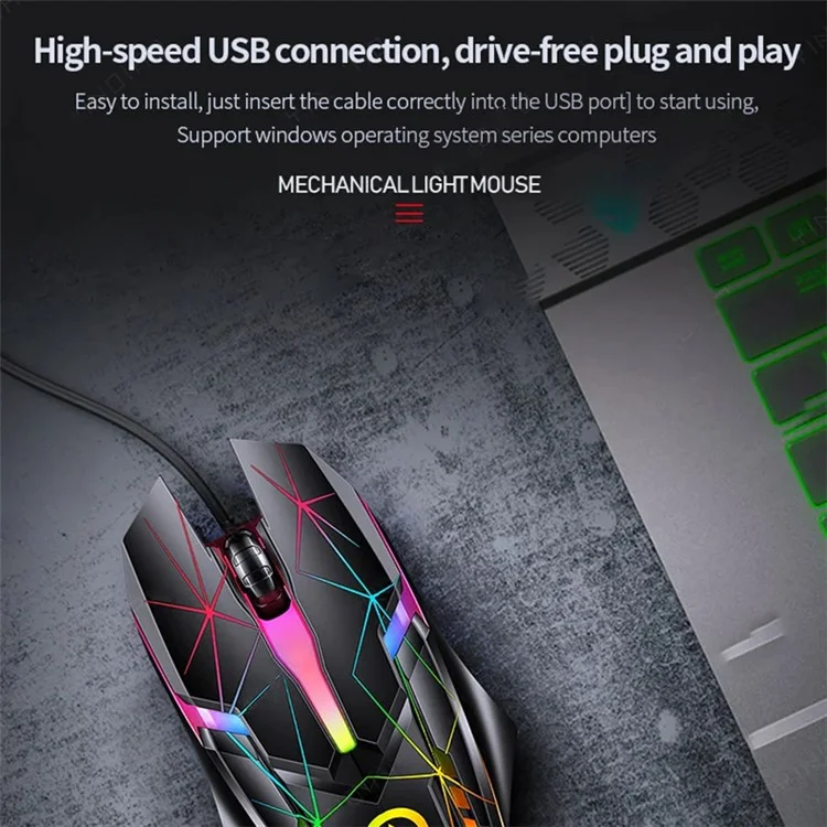 YINDIAO G3os G6 1,42 m Souris Filaire USB 1200 DPI 3 Touches Souris de Jeu Armure avec Lumière RVB, avec Son - Version Crack