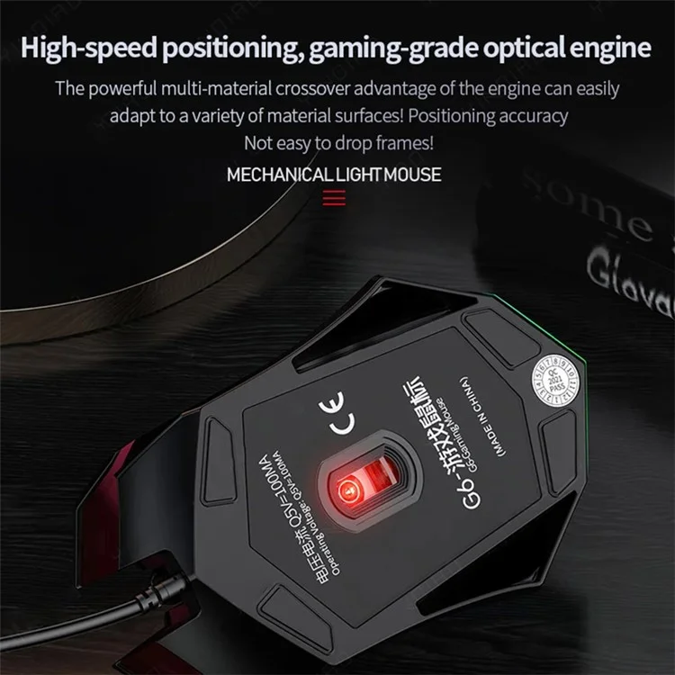 YINDIAO G3os G6 1,42 m Souris Filaire USB 1200 DPI 3 Touches Souris de Jeu Armure avec Lumière RVB, avec Son - Version Crack
